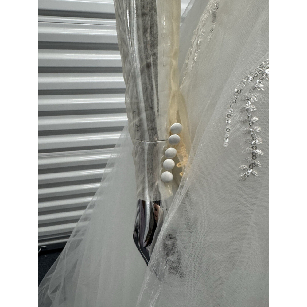 Missacc Petite S Wedding Gown A Line Ball Bridal Gown Beaded Mesh Top Long Sleev - Picture 5 of 9